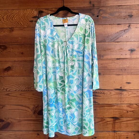 Ruby Rd Green and Blue floral tunic top size 3x - Picture 1 of 6